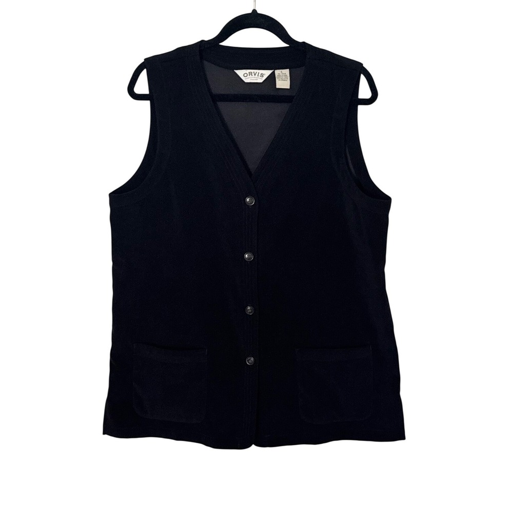 Orvis Mens Black Button Front V-Neck Vest with‎ Pockets Size Large